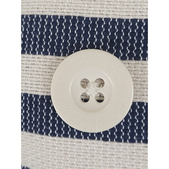 Desigual Mencia Blue & White Striped Double Breasted Blazer Floral Print Sz 38 - Picture 5 of 12